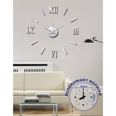 Zegar naklejany STICKER ROMER, śr.60cm,kol.sre-MC