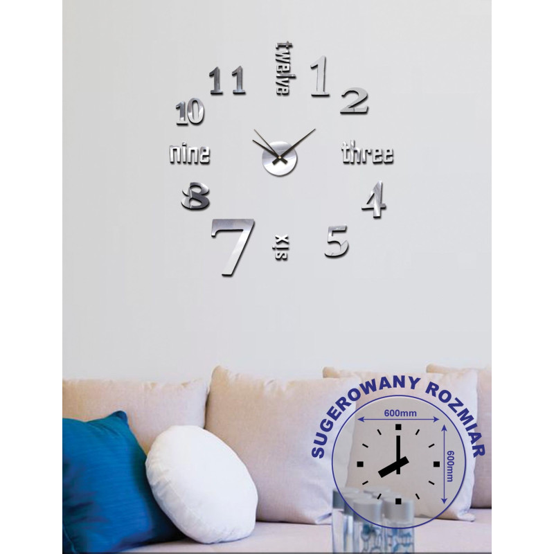 Zegar naklejany STICKER SEVEN,śr.60cm,k.srebrny-MC