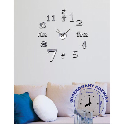 Zegar naklejany STICKER SEVEN,śr.60cm,k.srebrny-MC