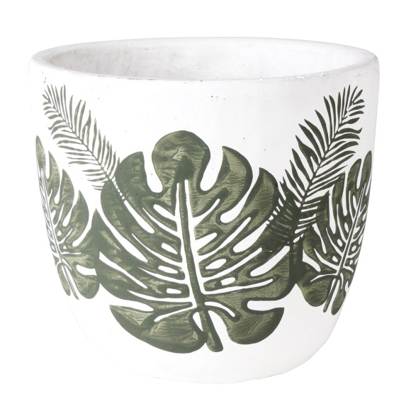 Osłonka MALTE cement,15x15x14cm,BI+LIŚCIE MONSTERA