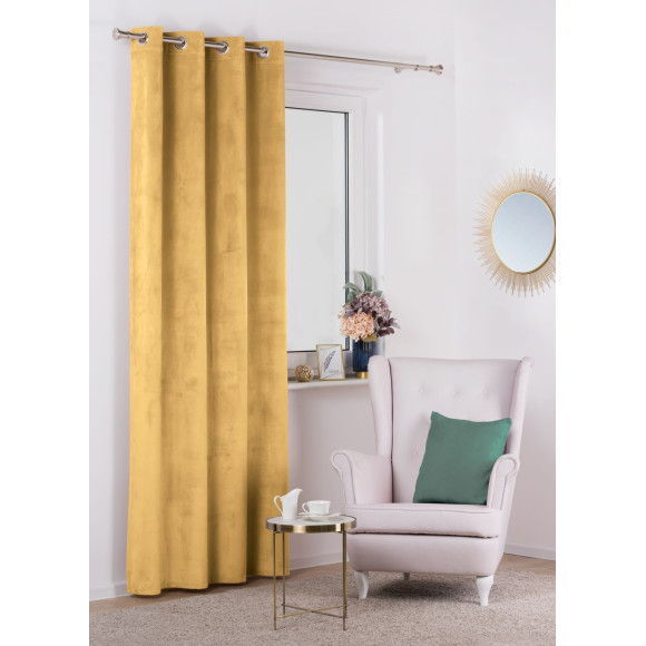 Zasłona z kółkami VELVET 140x260cm, kol. muszardow