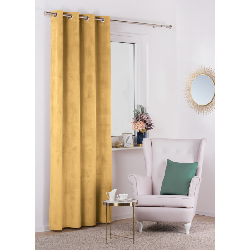 Zasłona z kółkami VELVET 140x260cm, kol. muszardow