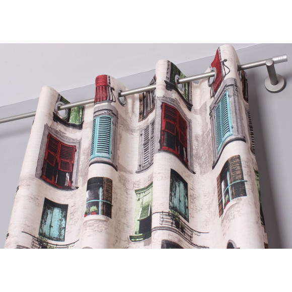 Zasł z kółkami OKNA140x245 kol czerw-niebie-zielon