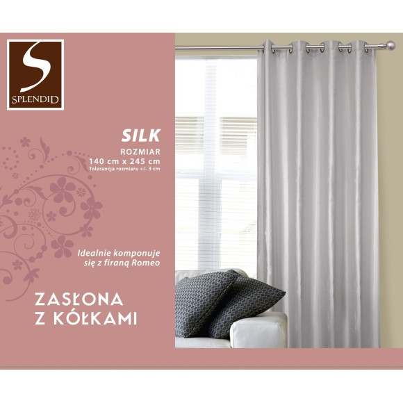 Zasł z kółkami SILK rozm140/250cm kol róż pudrowy