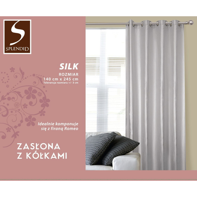 Zasł z kółkami SILK rozm140/250cm kol róż pudrowy